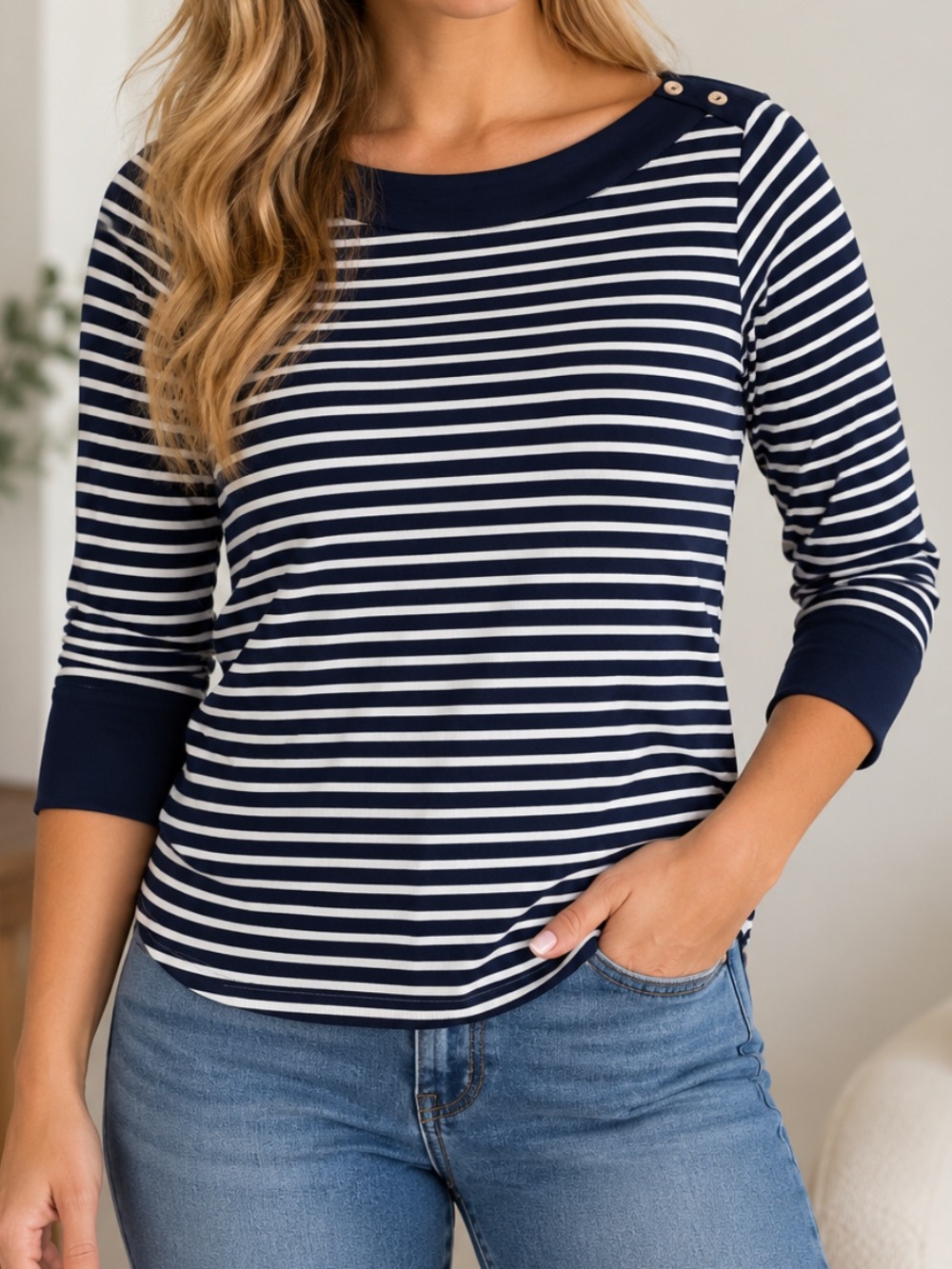 Anthropologie Akemi & Kin Striped Ribbed Knit Pullover Shirt Preppy Small
